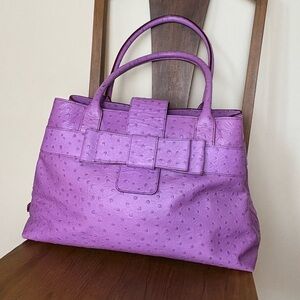 Kate Spade Charm City Maryanne Lavender Ostrich Embossed Bow Embellished Satchel